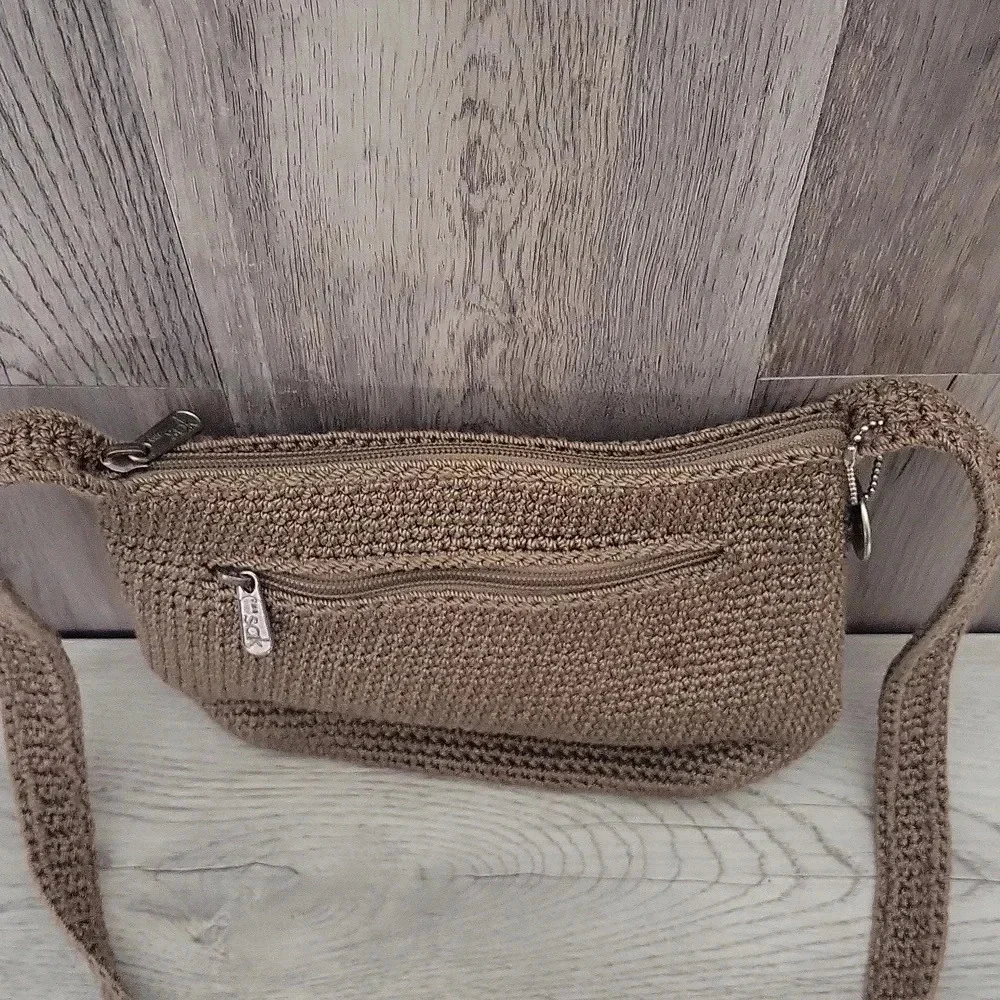 The Sak Taupe Handmade Crocheted Knit Woven Boho Shoulder Bag‎